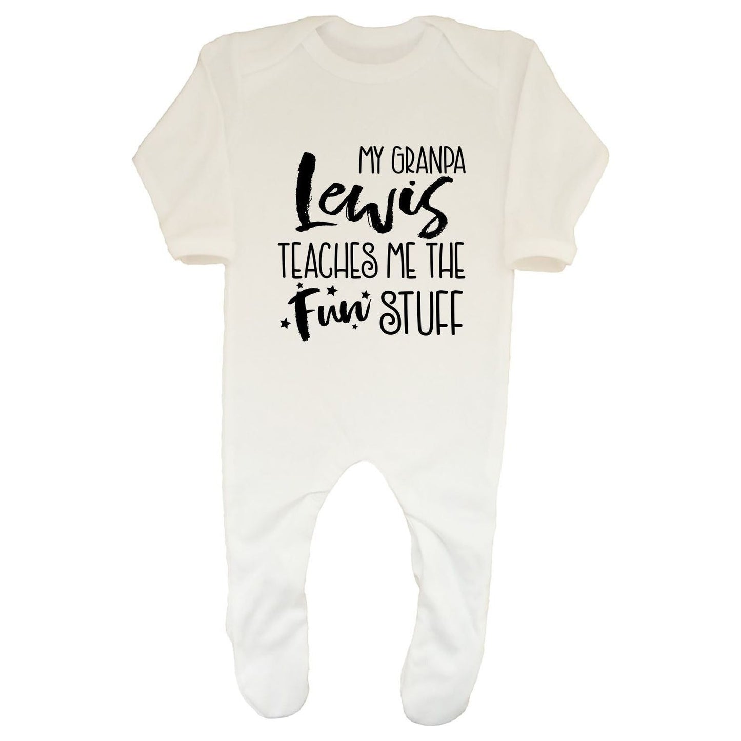 Personalised Family Teaches Me The Fun Stuff Baby Sleepsuit