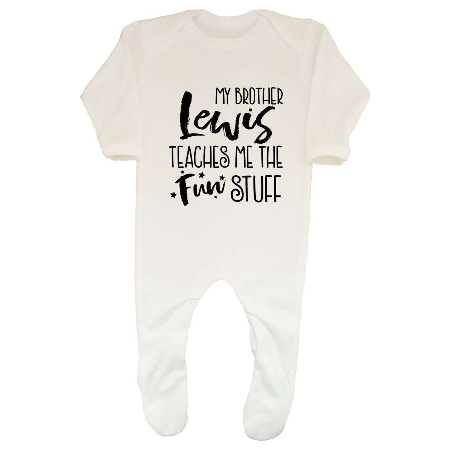 Personalised Family Teaches Me The Fun Stuff Baby Sleepsuit