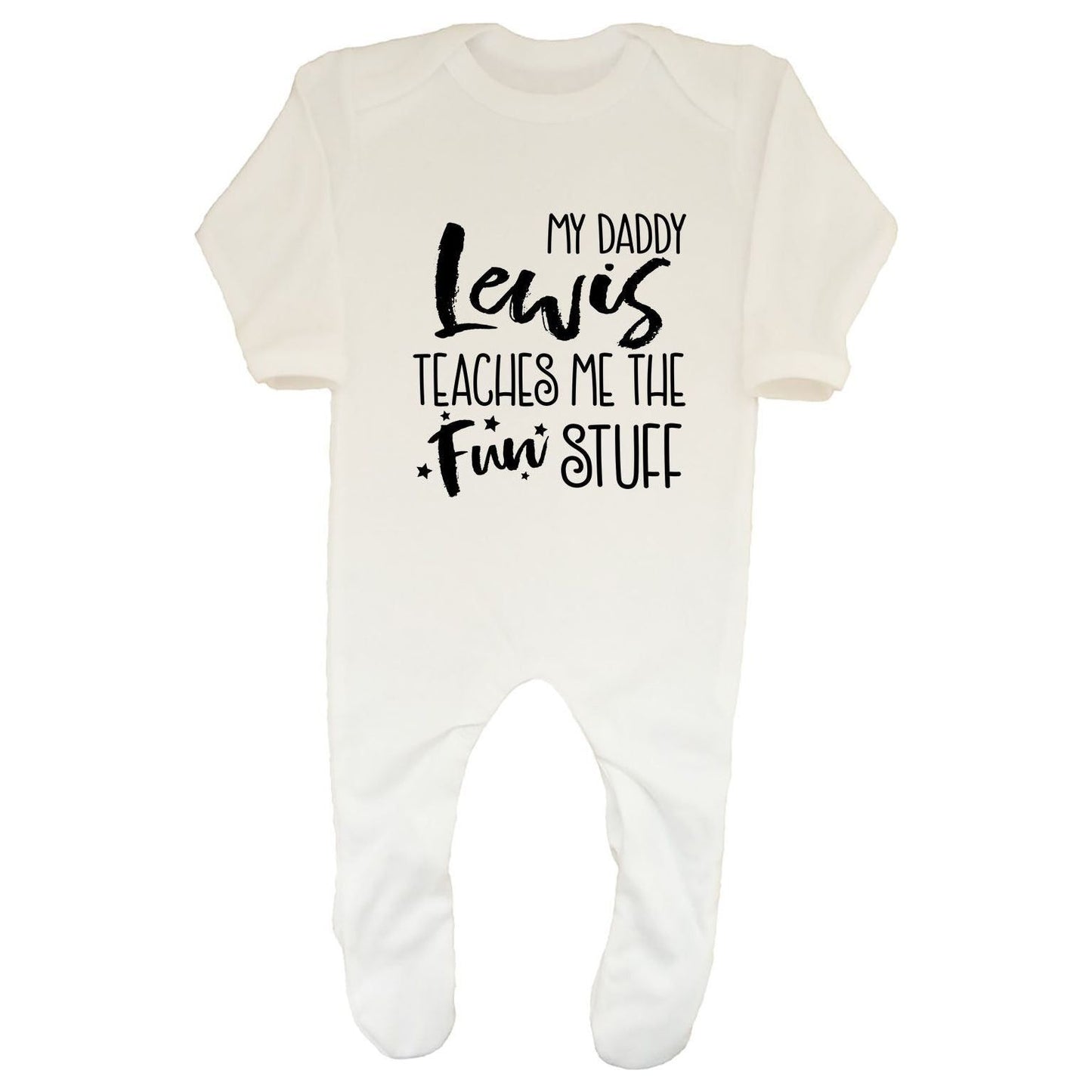 Personalised Family Teaches Me The Fun Stuff Baby Sleepsuit